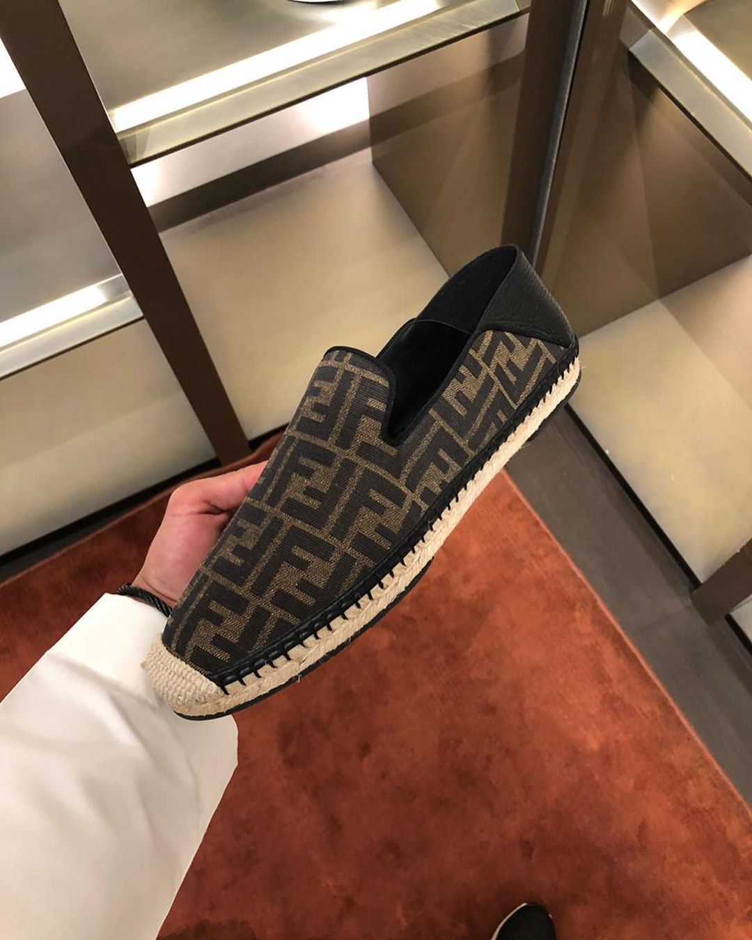 Fendi Ff Logo Print Espadrilles In Black