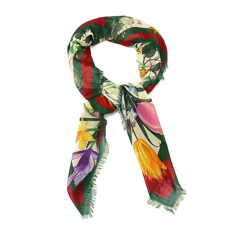 Gucci Flora Web Print Shawl In Nude