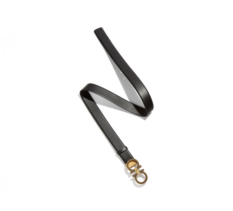 Shop Ferragamo Double Gancini Buckle Belt In Black