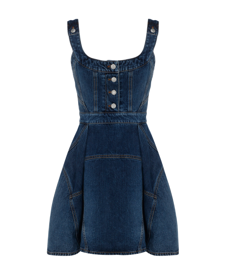 Alexander Mcqueen Denim Mini Dress In Blue