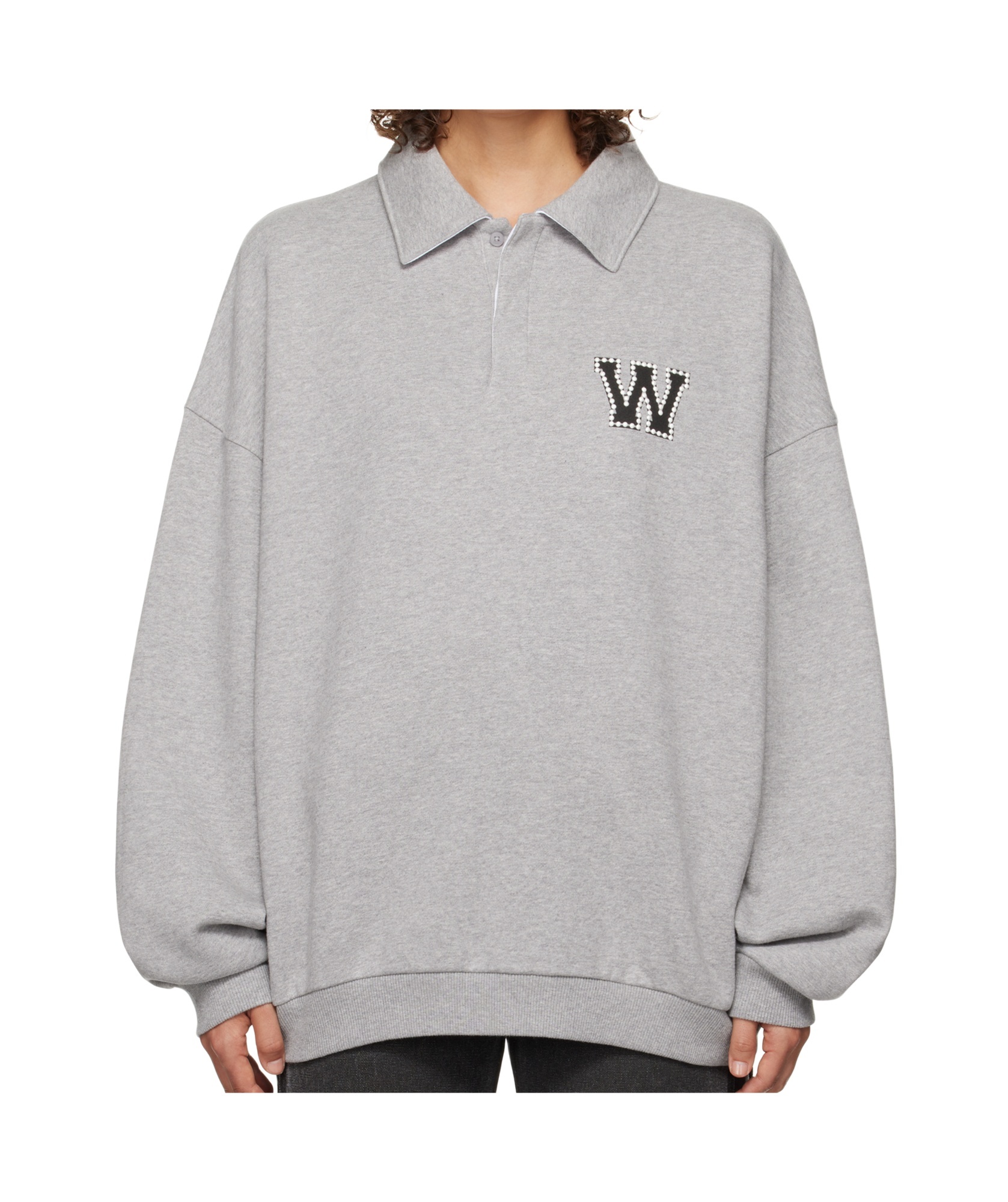 We11 Done Cotton Polo Sweatshirt With Signature Logo In Gray