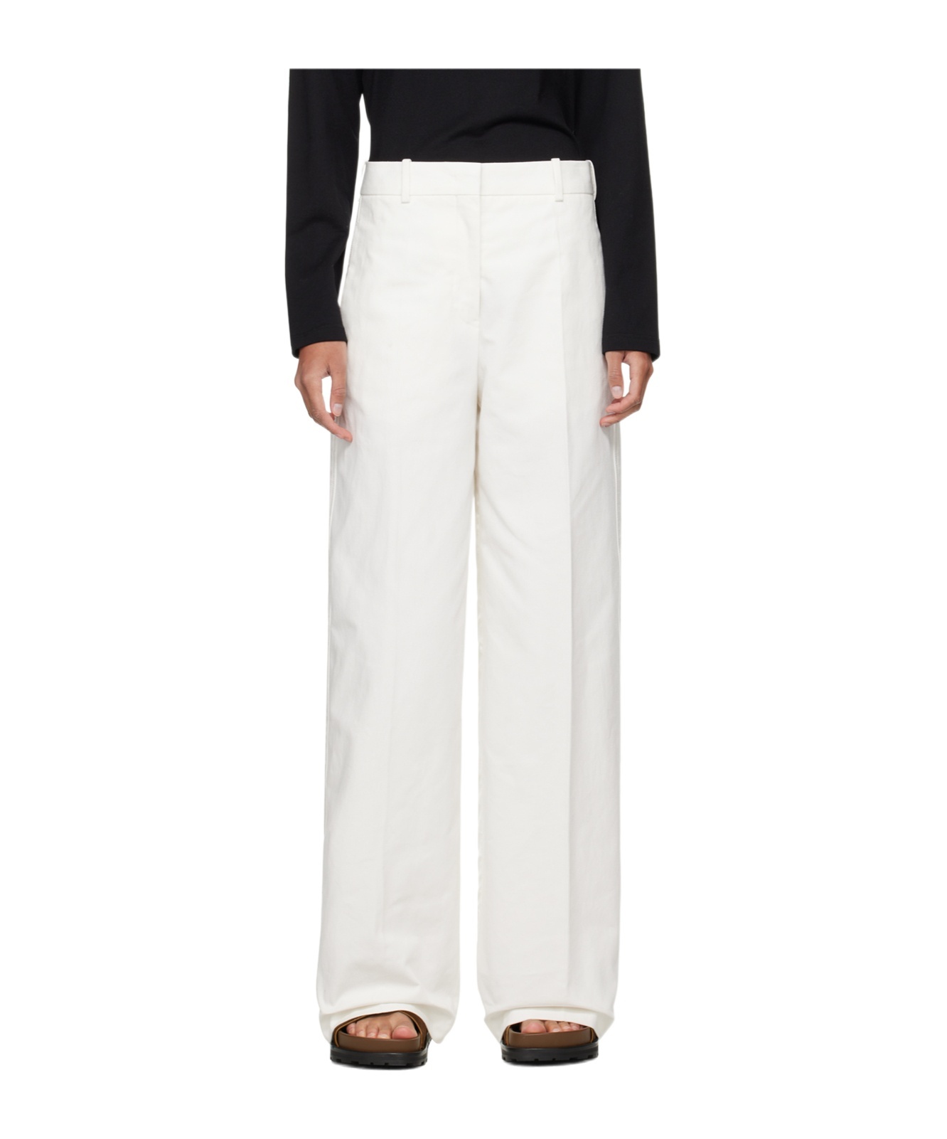 Jil Sander Laminated Belt Loop Casual Pants In White
