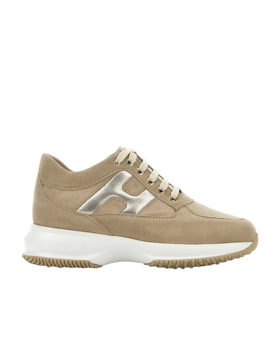 Hogan Metallic-detailing Suede Sneakers In Nude