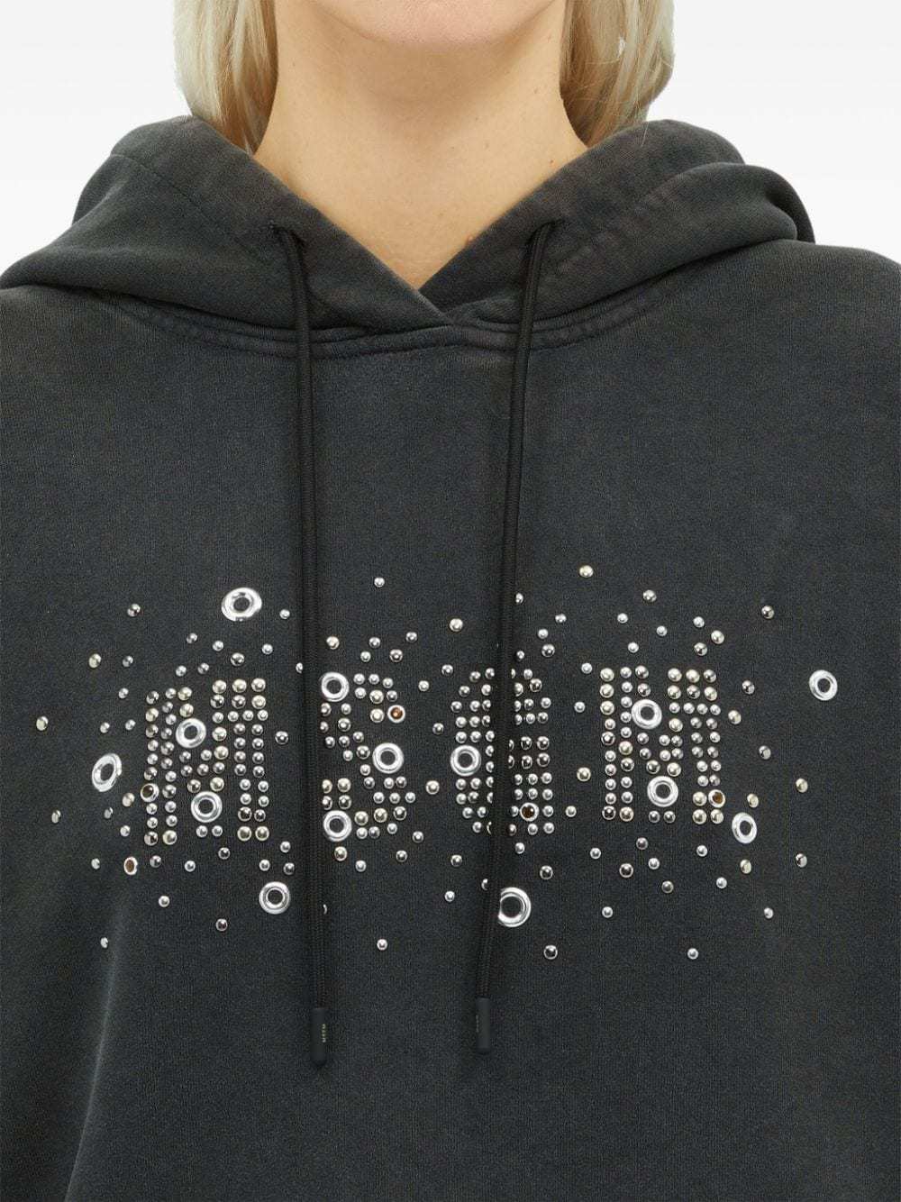 Msgm Logo Stud Embellished Drawstring Hoodie In Black