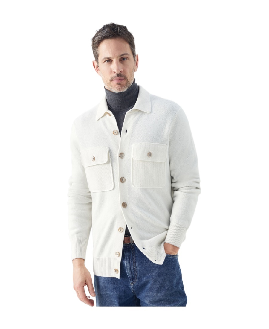 Brunello Cucinelli Fine-knit Cashmere Shirt Cardigan In White