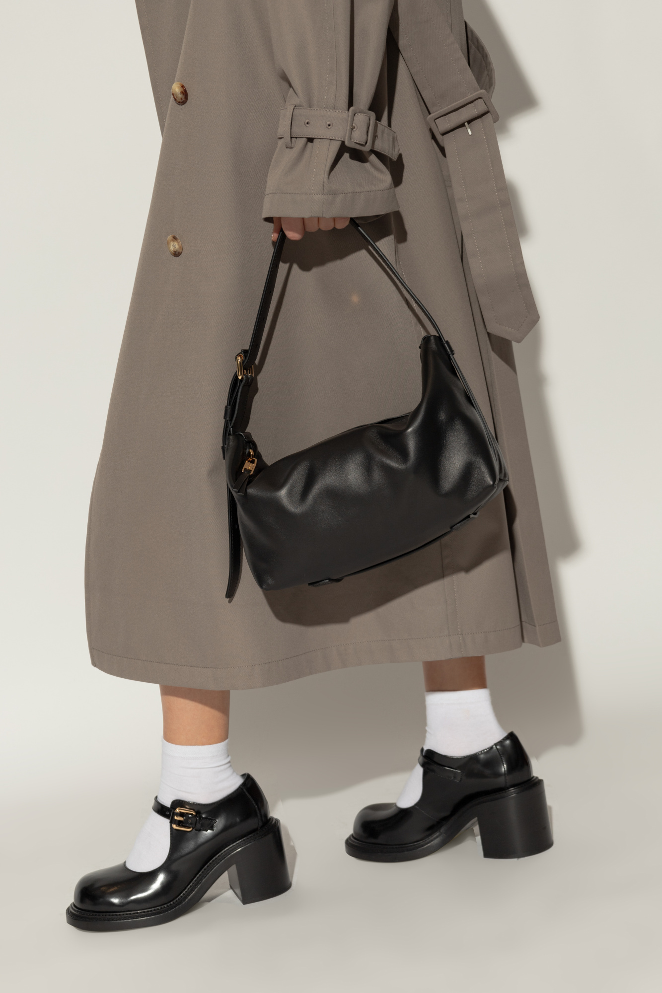 Moschino Slouchy Leather Shoulder Bag In Black