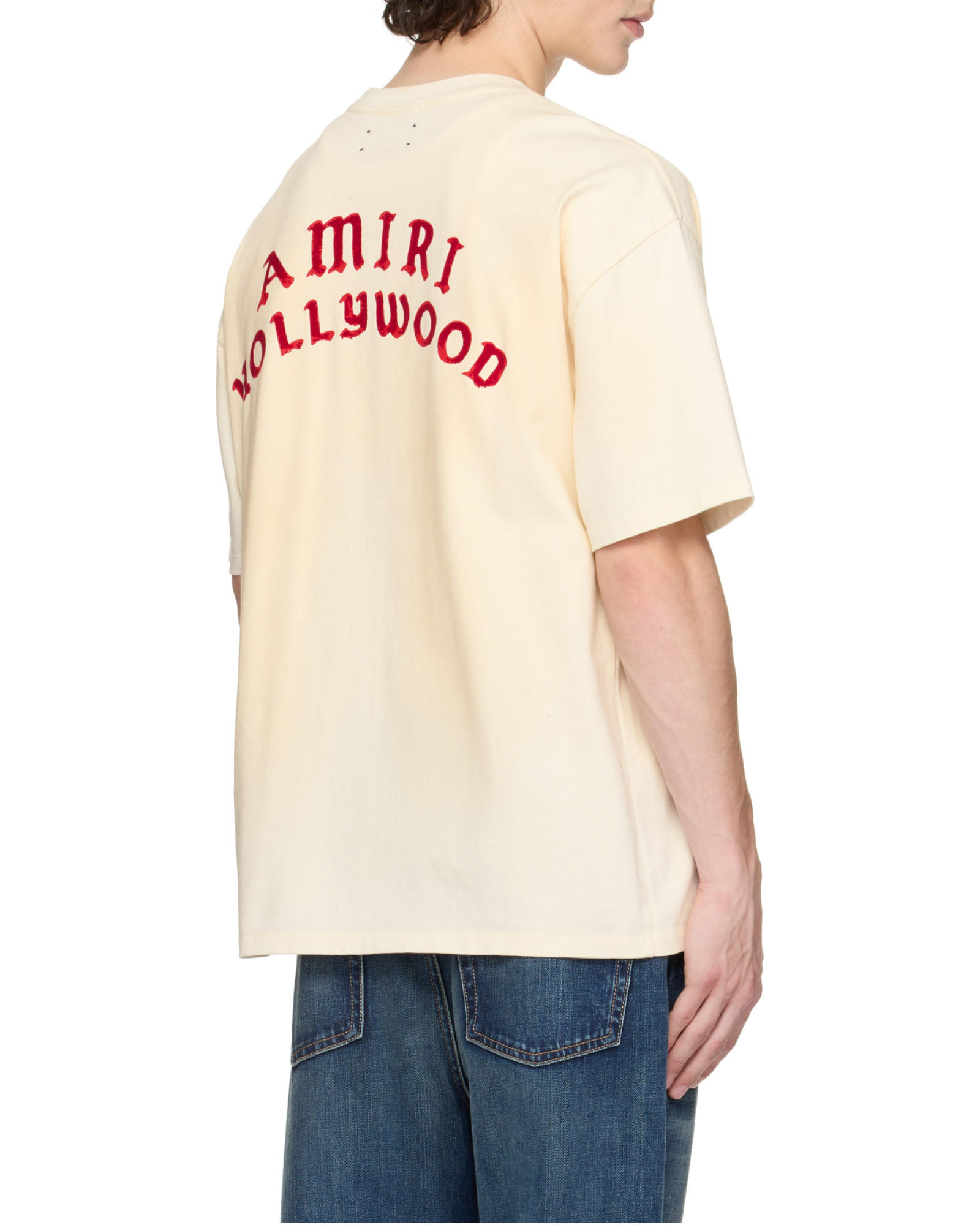 Amiri White Crewneck T-shirt With Logo Lettering On Front And Rear In Cotton Man In Pink