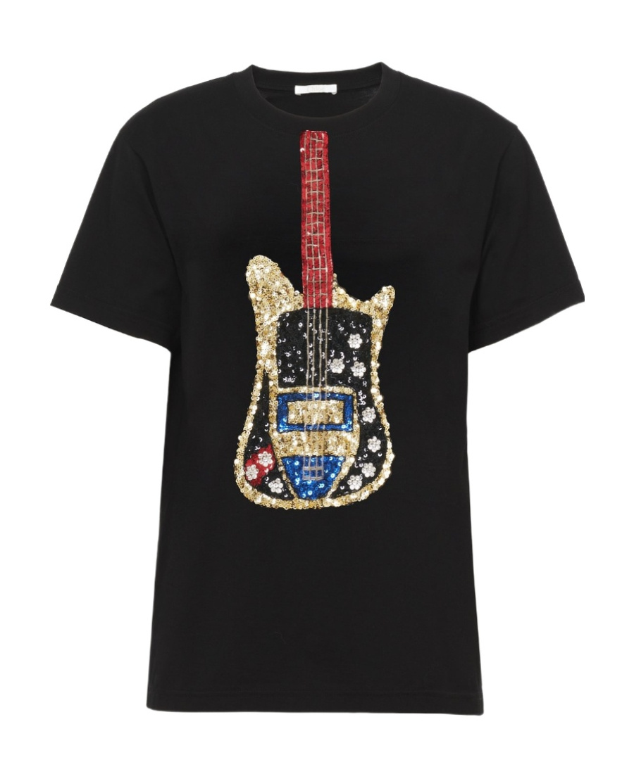 Chloé Sequin Embellished Guitar Print T-shirt In Multicolor
