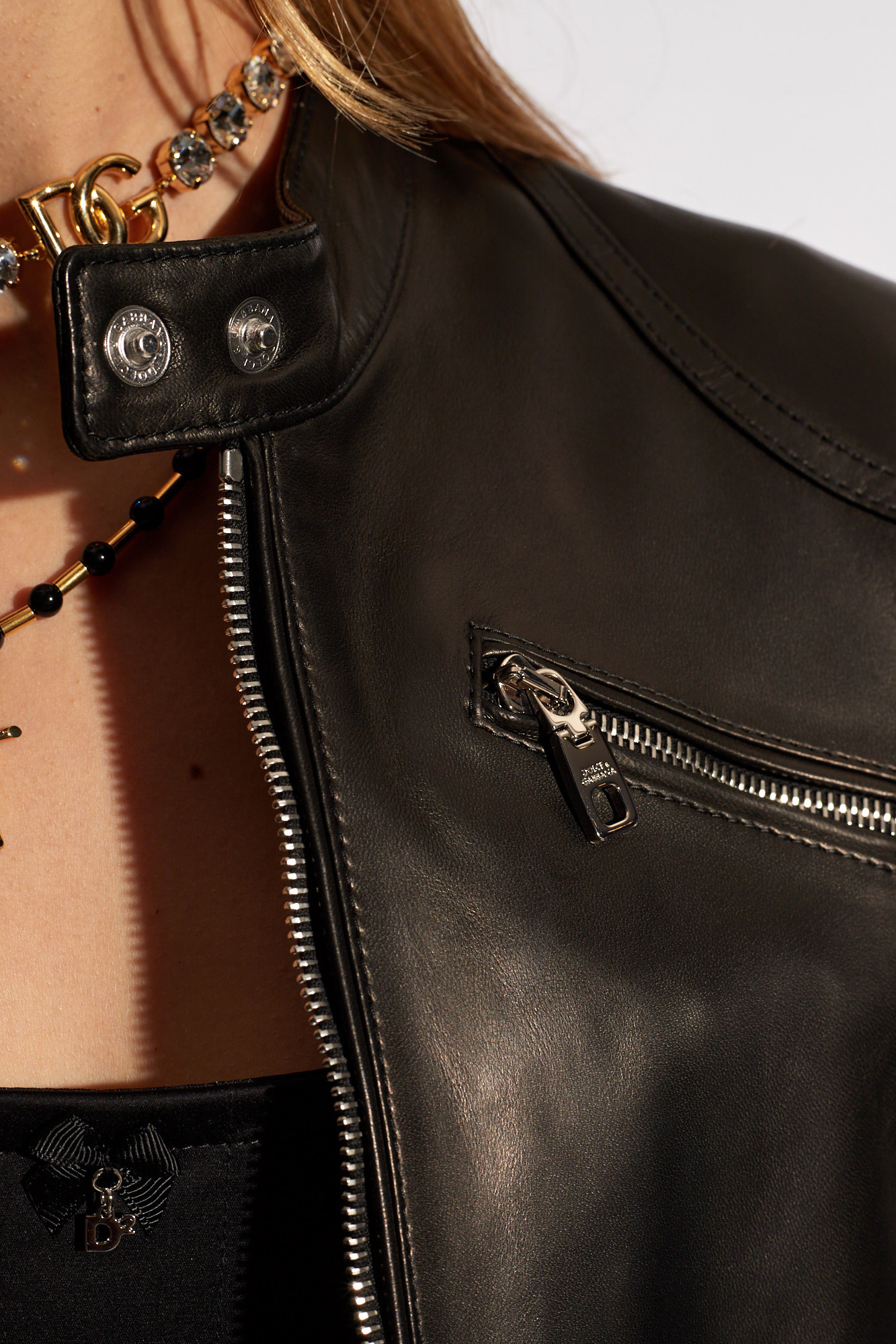 Dolce & Gabbana Zip-up Leather Jacket In Black