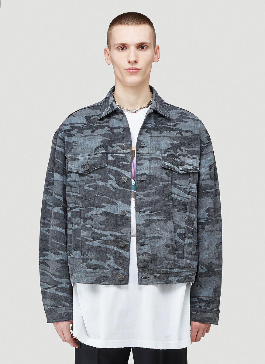 Balenciaga Camouflage-print Denim Jacket In Black