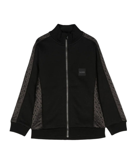Hugo Boss Letters Spliced Zippered Sweatshirt In Black