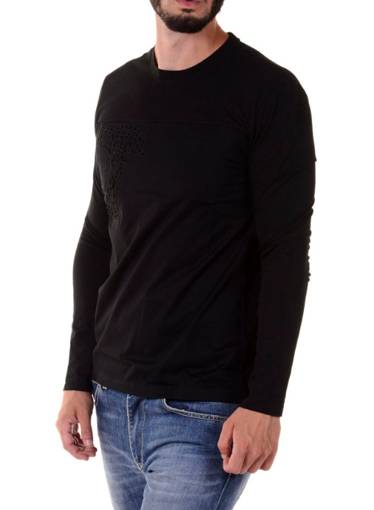 Versace Logo Long-sleeved T-shirt In Black