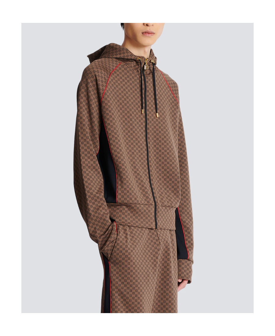 Shop Balmain Mini Monogram Tracksuit Jacket In Brown