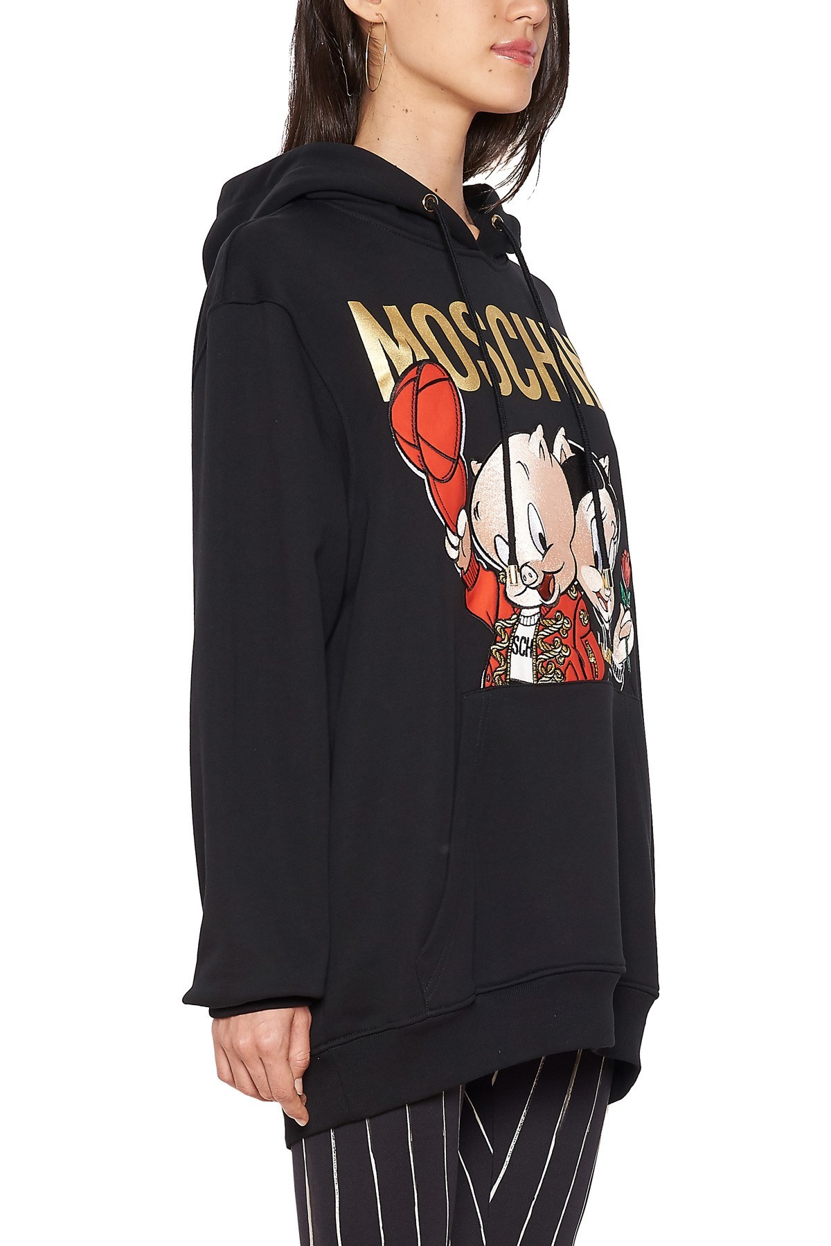 Moschino Black Piggy Oversize Hooded Sweater In Black