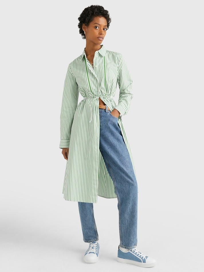 Tommy Hilfiger Striped Mid-length Shirt Dress In Green