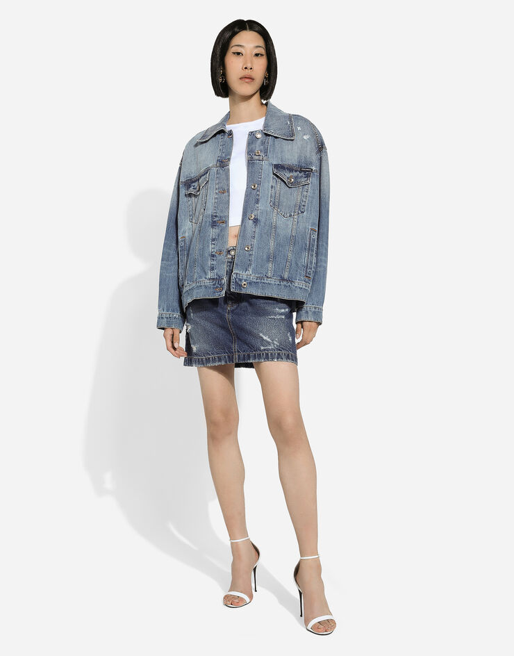 Dolce & Gabbana Logo-patch Cotton Denim Jacket In Gray