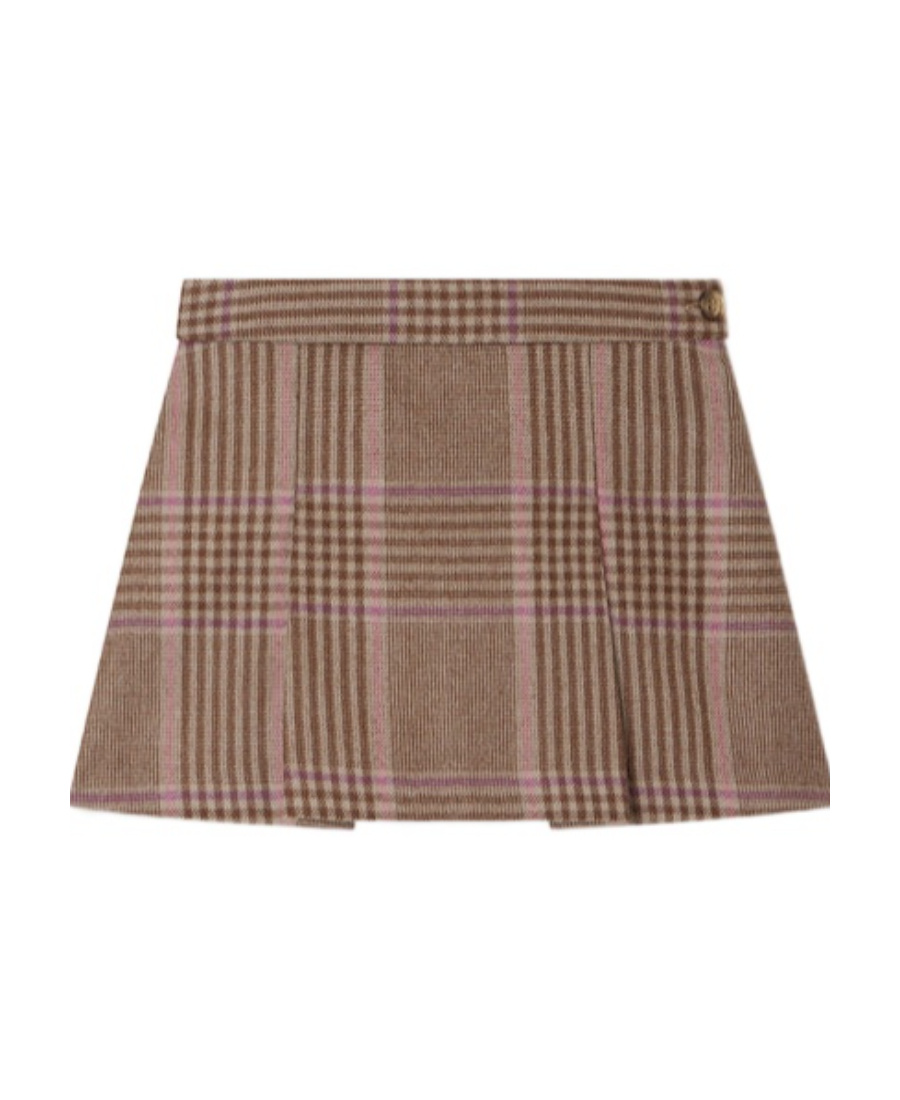 Bonpoint Tutti Check-printed Flared Skirt In Brown