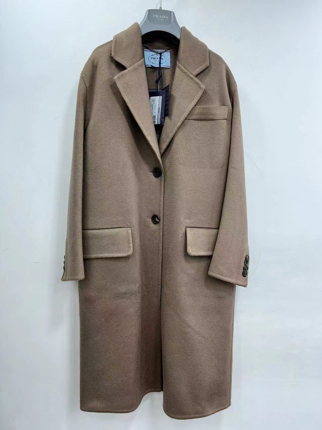 Prada Single-breasted Lapel Coat In Brown