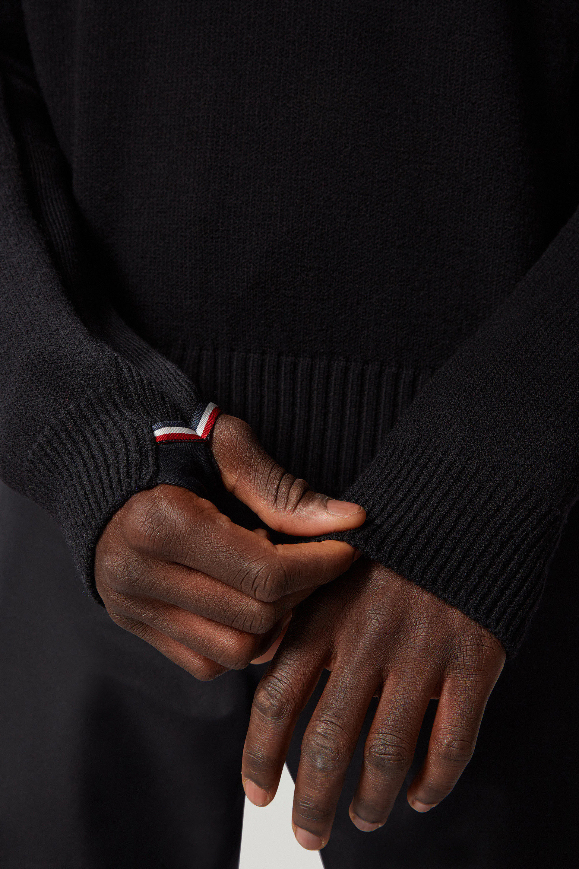 Moncler Stretch Wool Blend Crewneck Sweater In Black