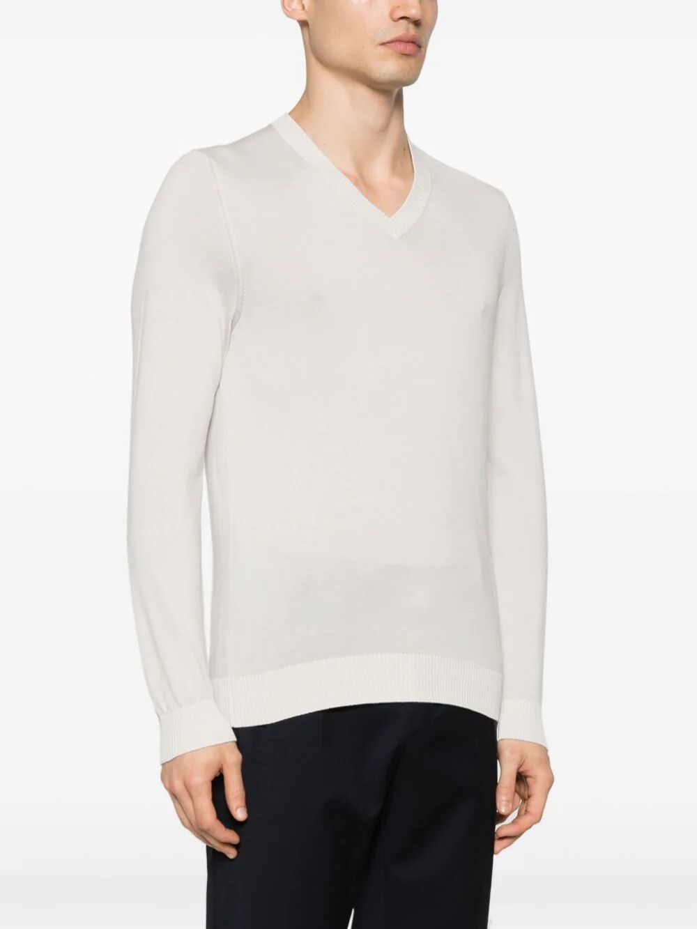 Malo V-neck Cotton Jumper In White
