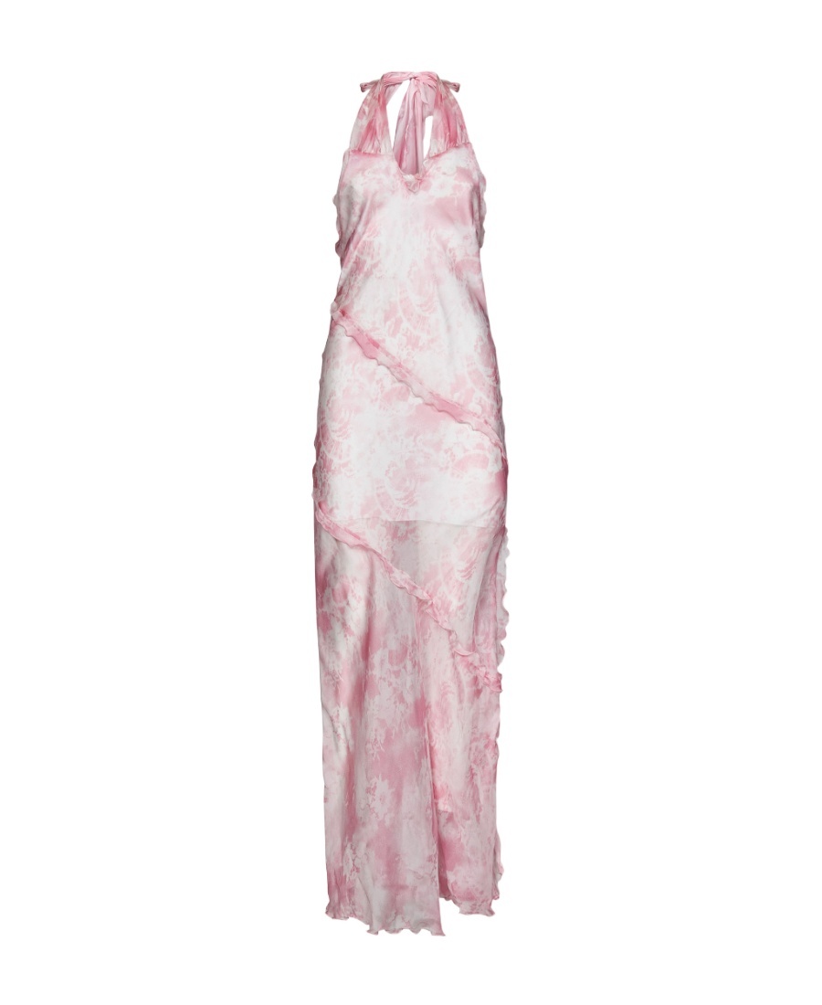Msgm Sheer Ruffle-detail Maxi Dress In Pink