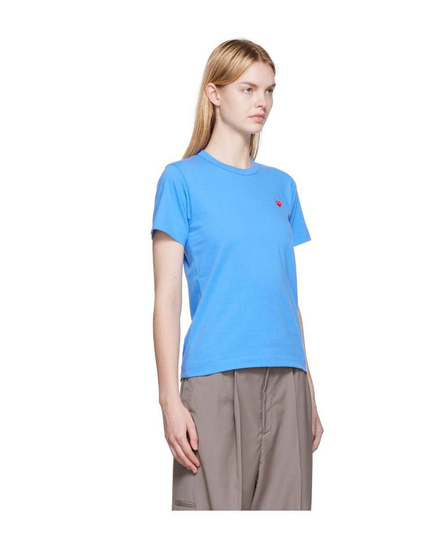 Comme Des Garçons Play Cotton Embroidered-logo T-shirt In Blue