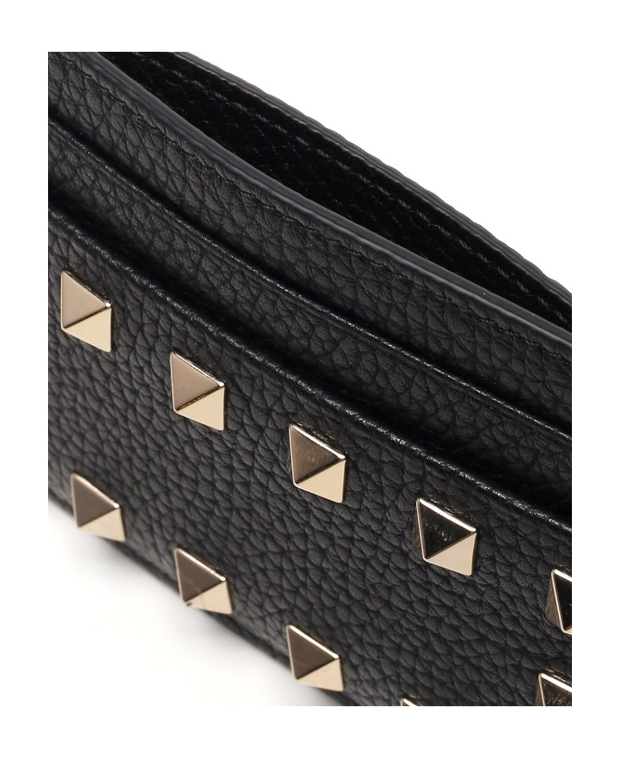 Valentino Garavani Women Rockstud Leather Card Case In Black