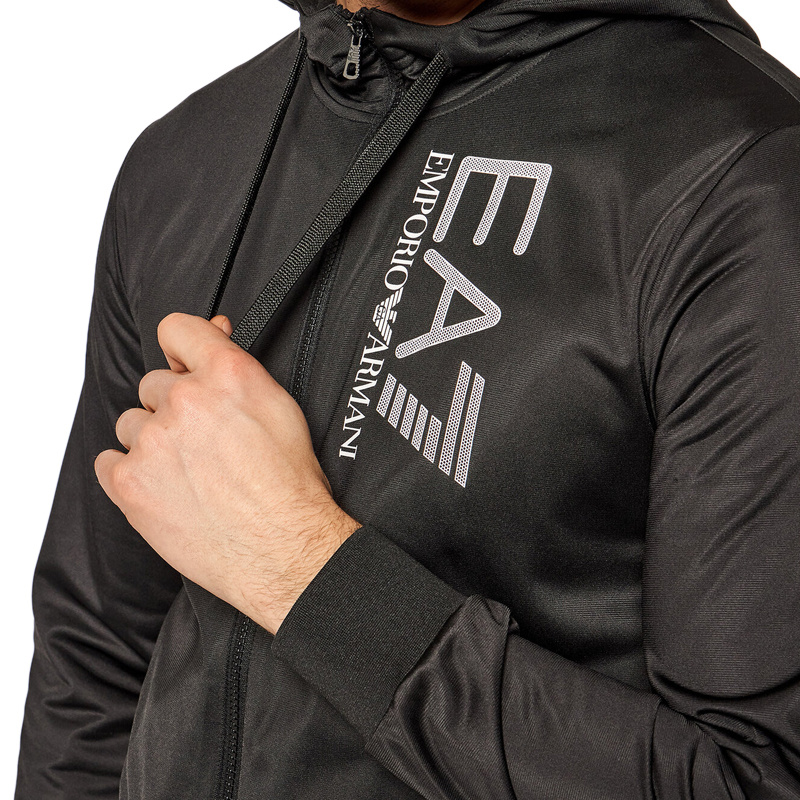 Emporio Armani Hooded Long-sleeved Sports Suit In Black