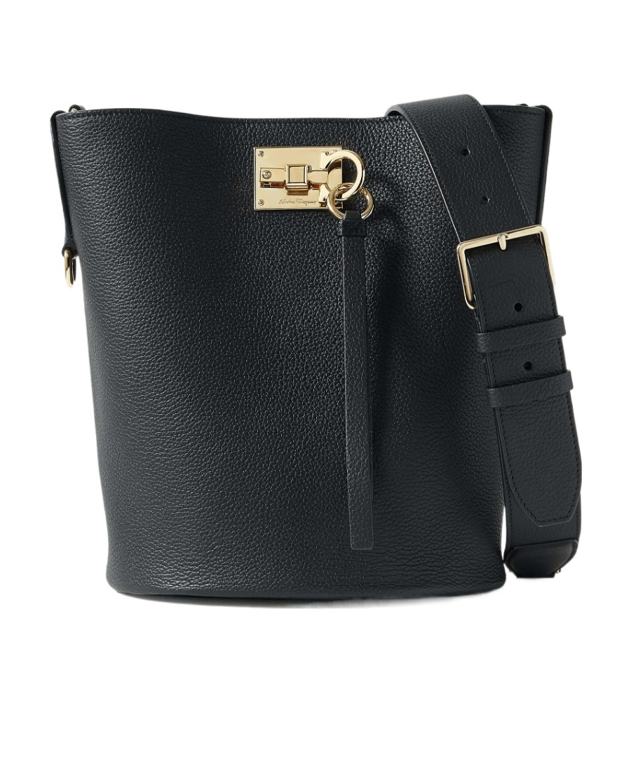 Ferragamo Logo Bucket Shoulder Bag In Black