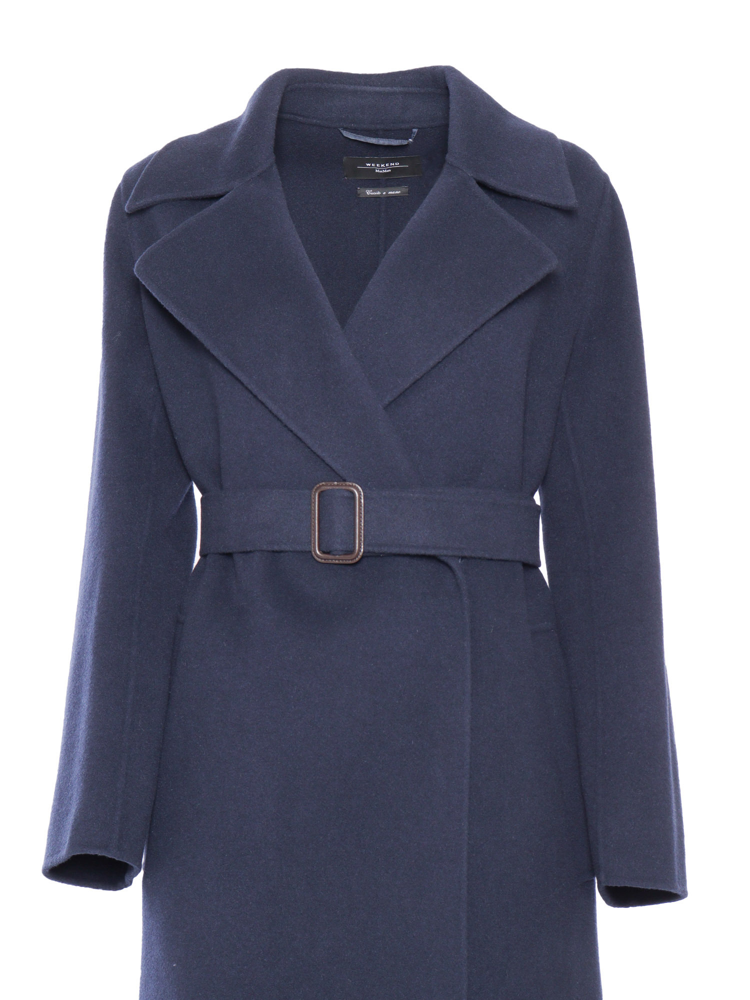Weekend Max Mara Belted Long-sleeved Coat In Blue
