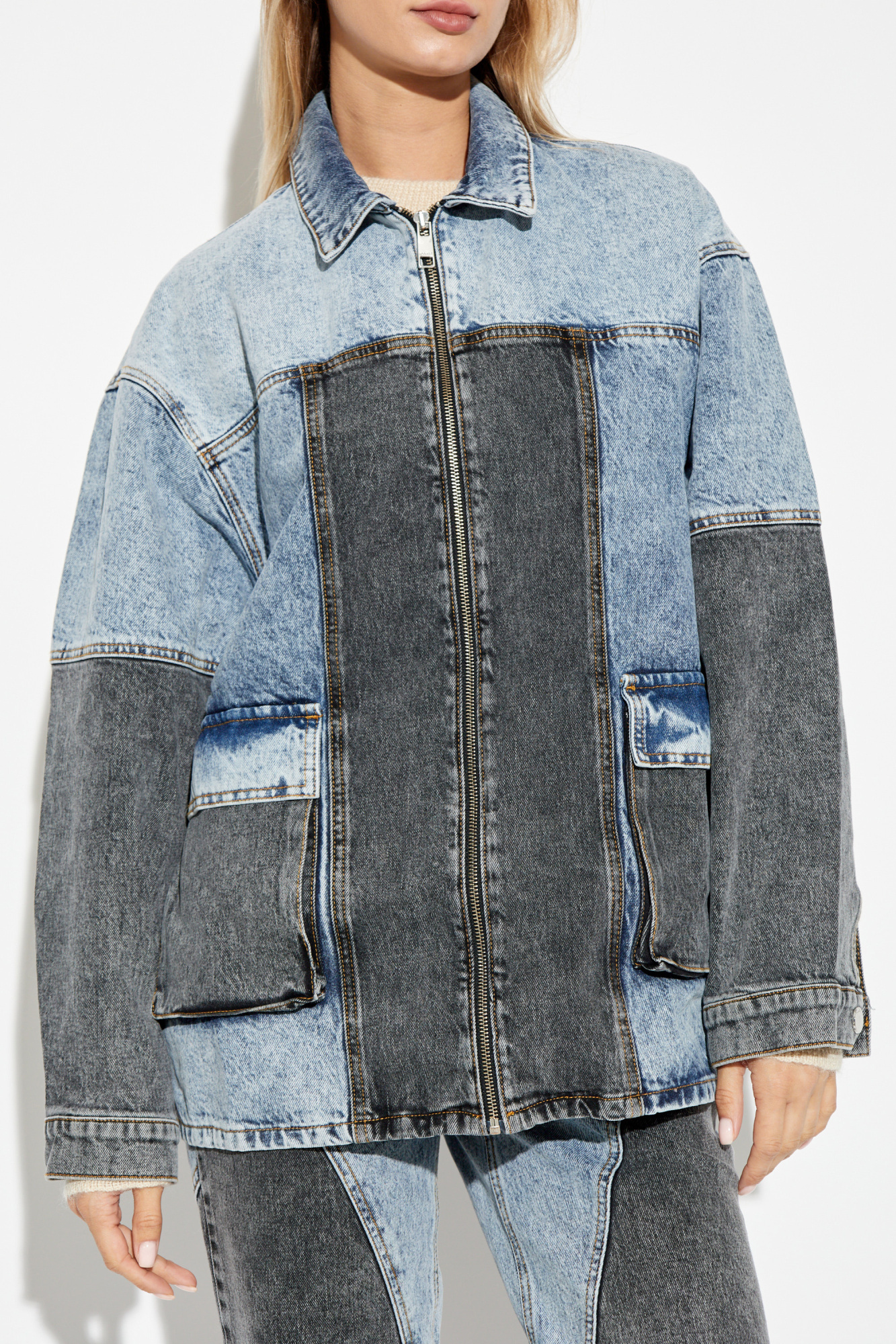 Rotate Birger Christensen Oversized Patchwork Jacket In Gray
