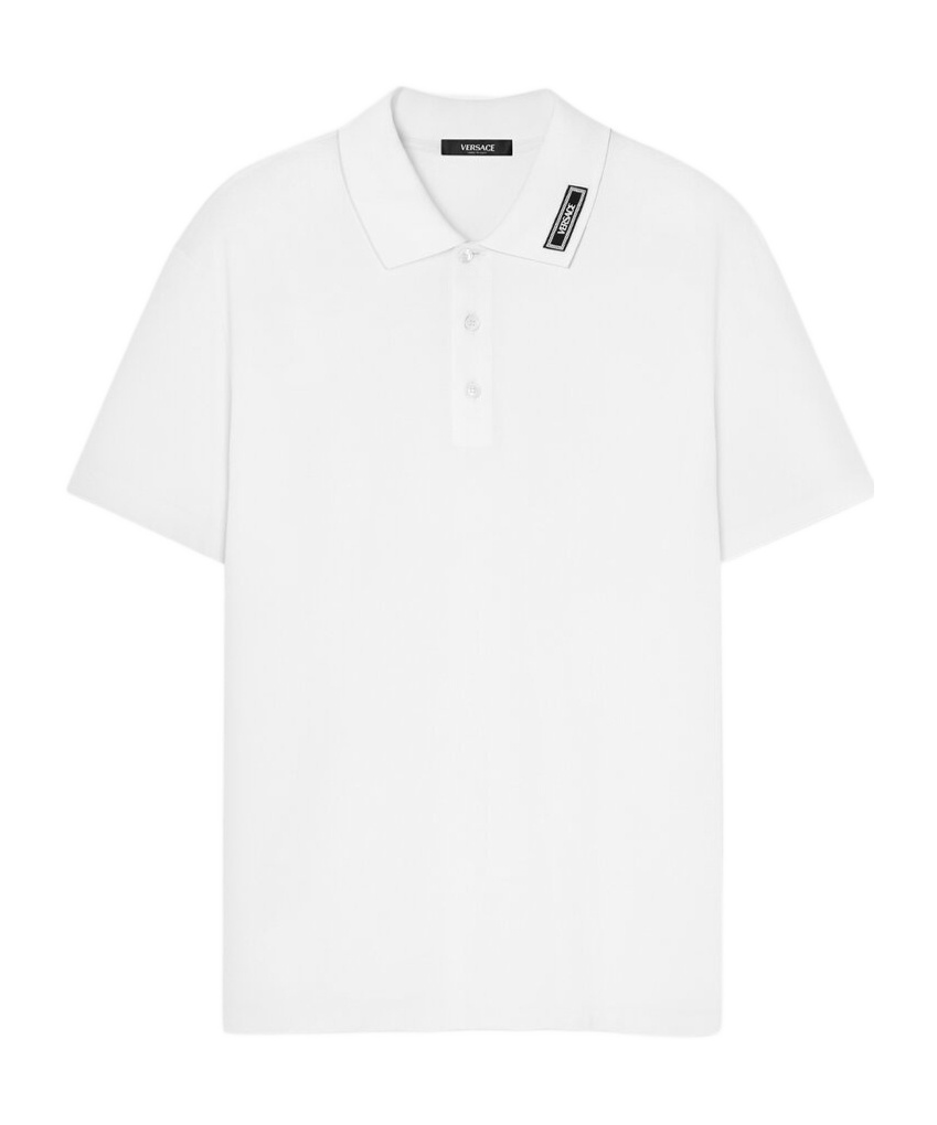 Versace Men Logo Piquet Polo Shirt In White