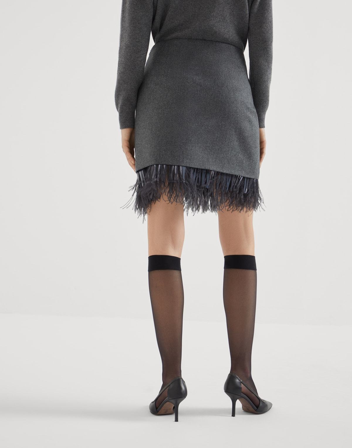 Brunello Cucinelli Feather-trim Wool-cashmere Flannel Mini Skirt In Black