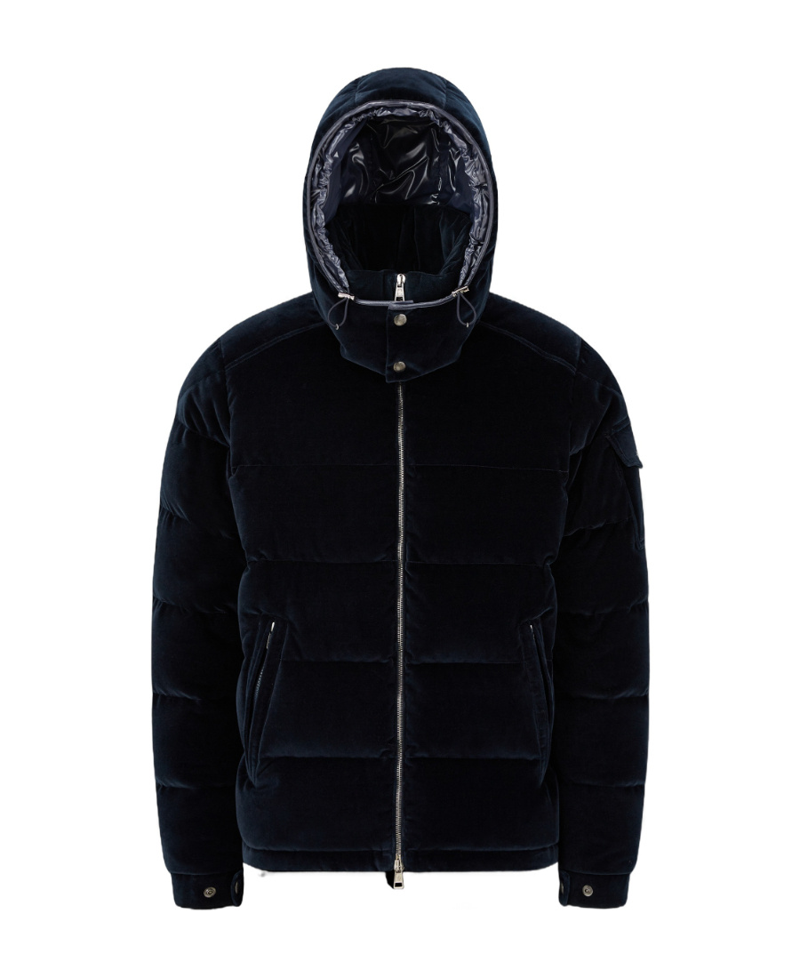 Moncler Logo Patch Quilted Velvet Jacket In Blue