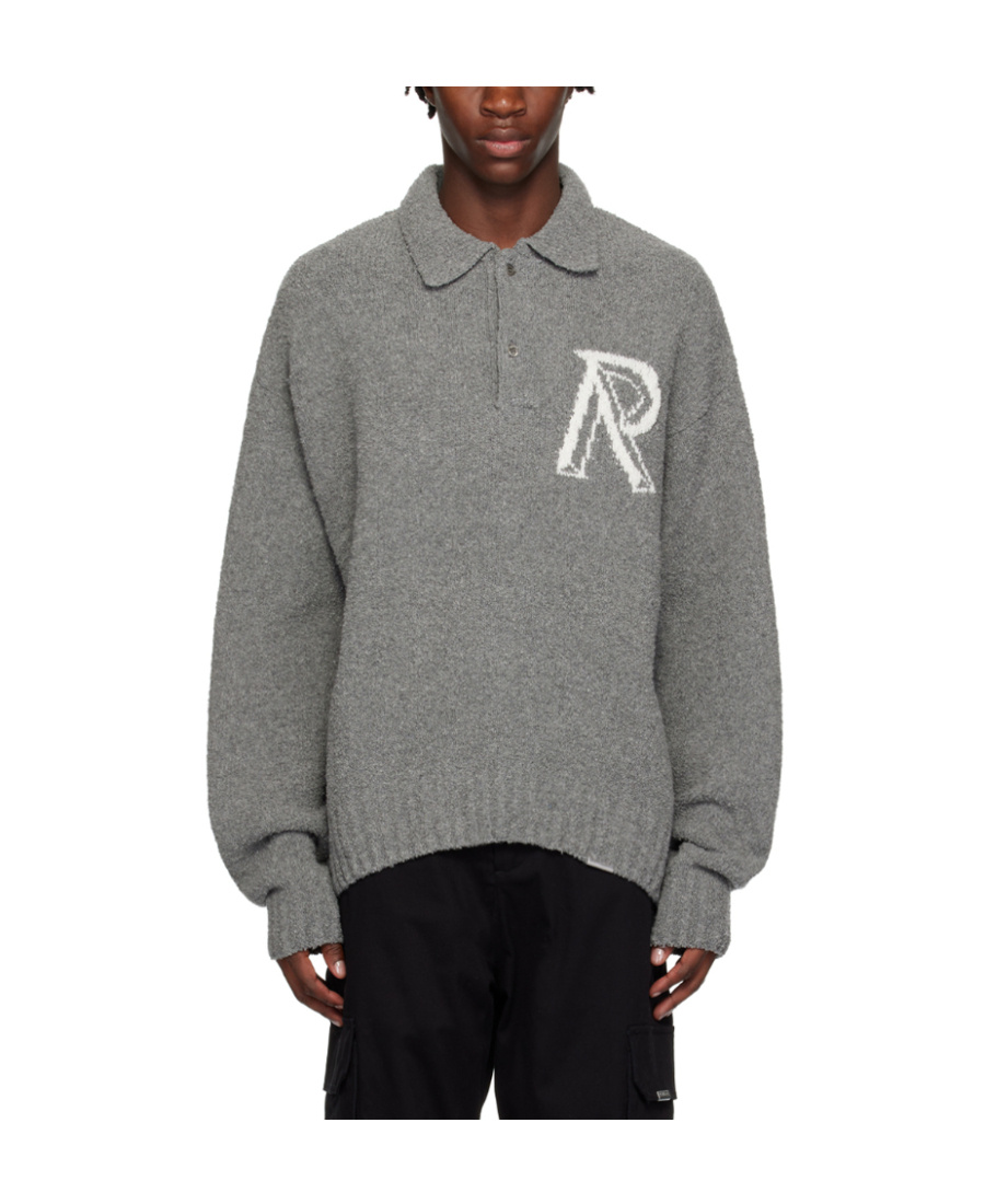 Represent Polo Neck Knitted Sweater In Gray