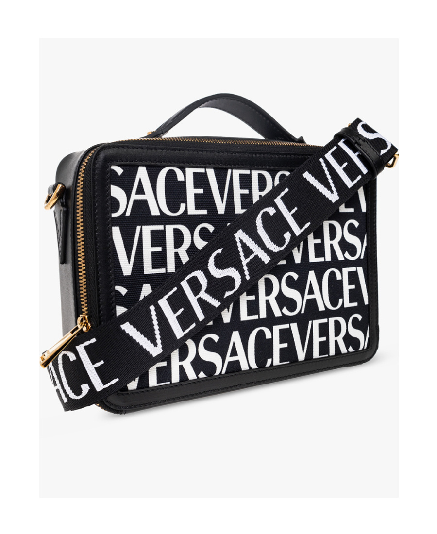 VERSACE LOGO-PRINT LEATHER MESSENGER BAG