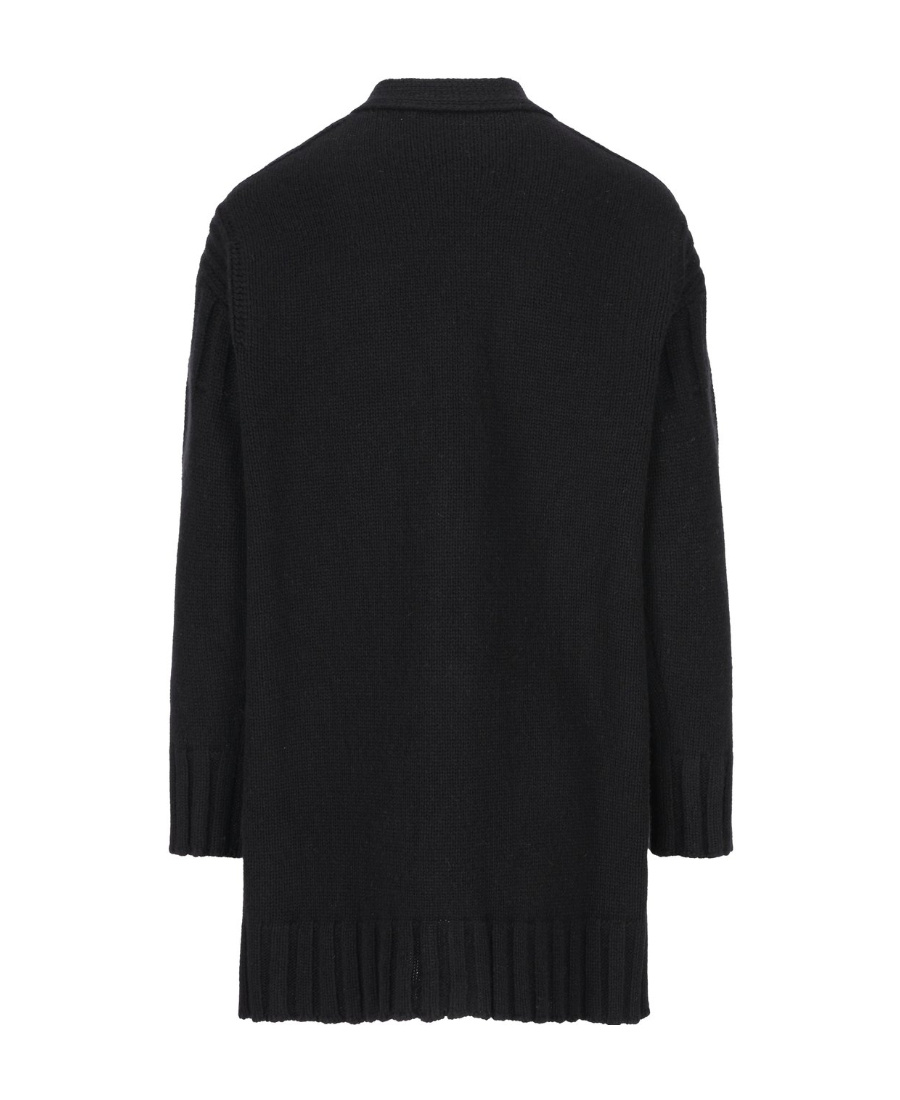 Jil Sander Longline V-neck Ribbed Cardigan In Black