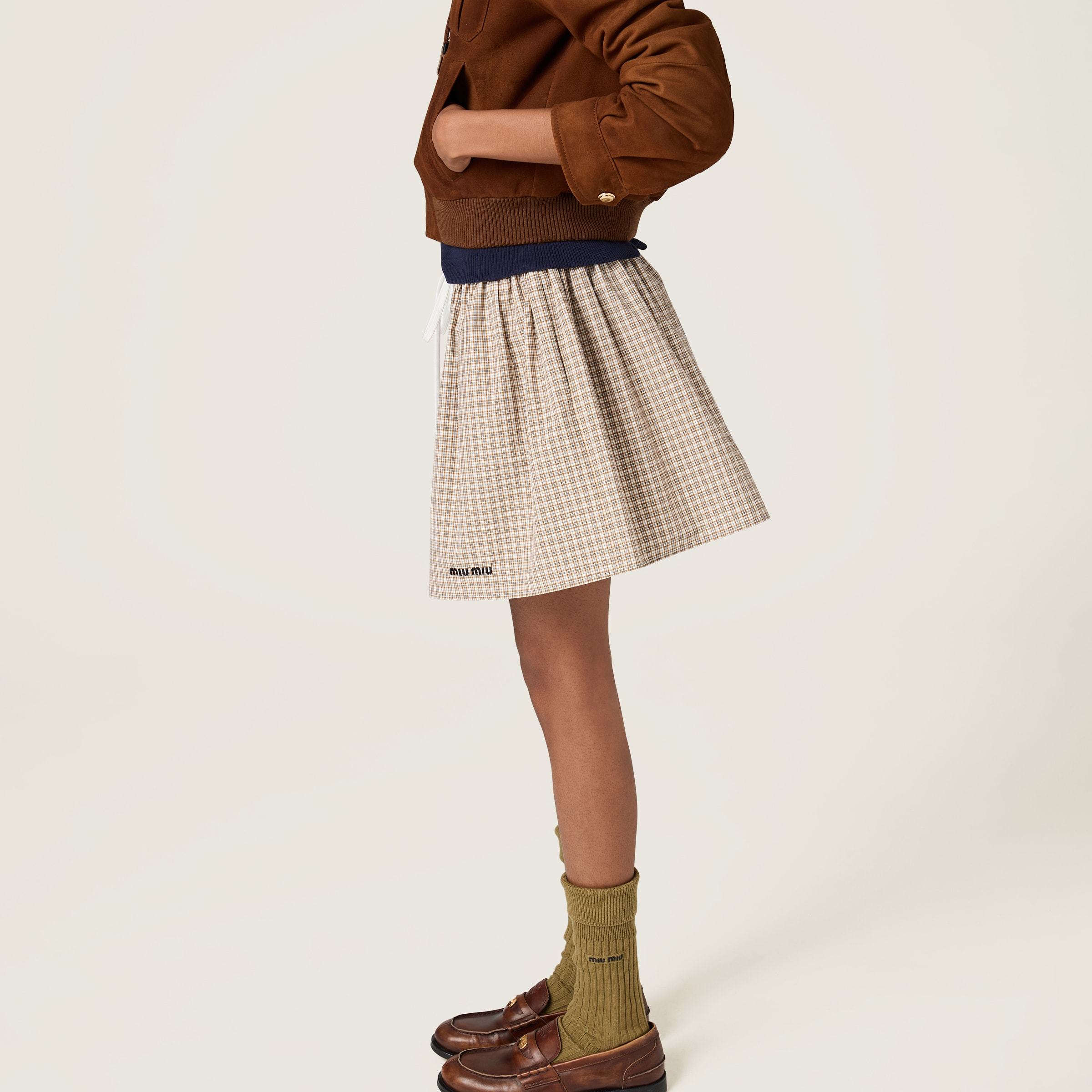 Miu Miu Embroidered Poplin Mini Skirt In Nude