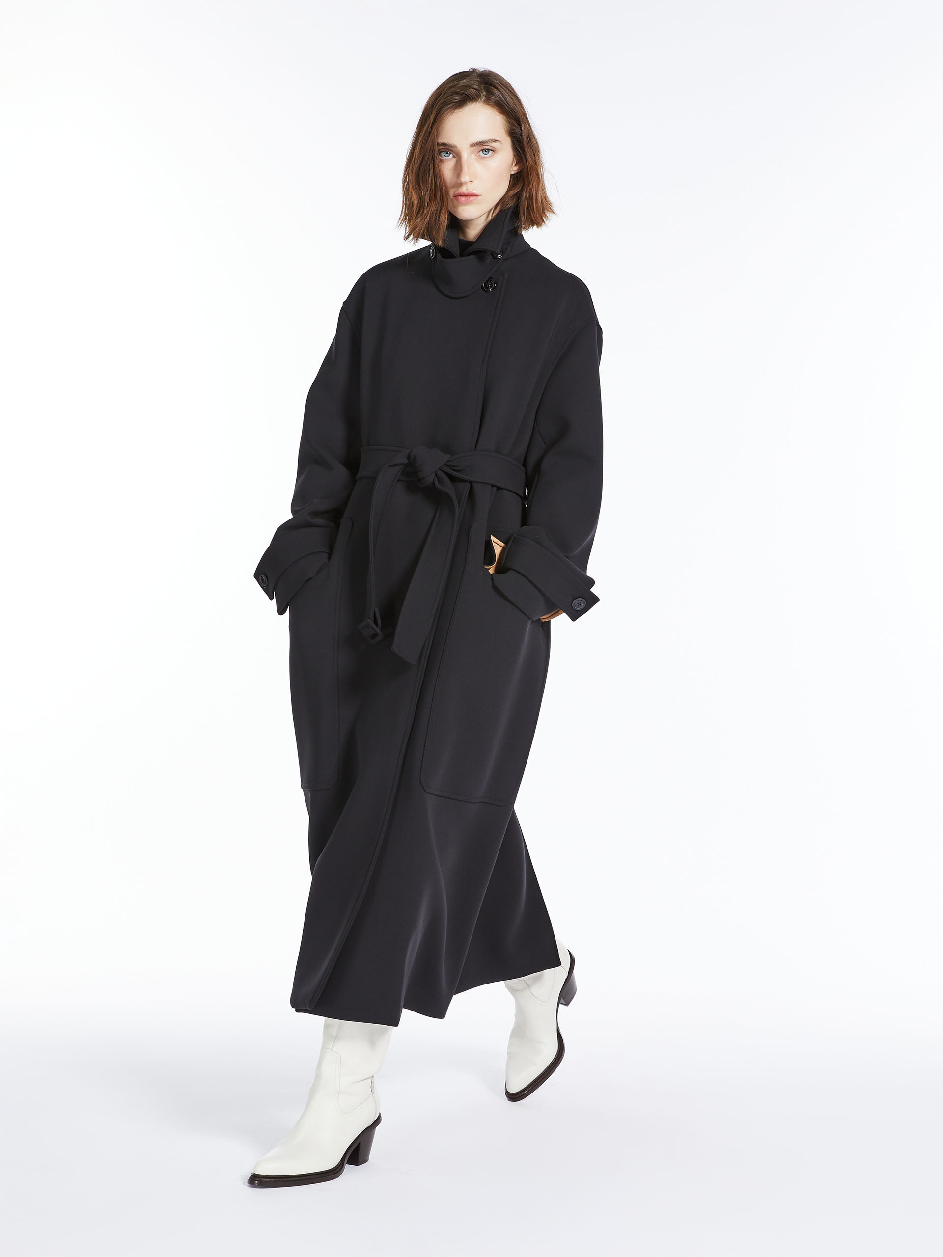 Max Mara Lace-up Wool Coat In Black