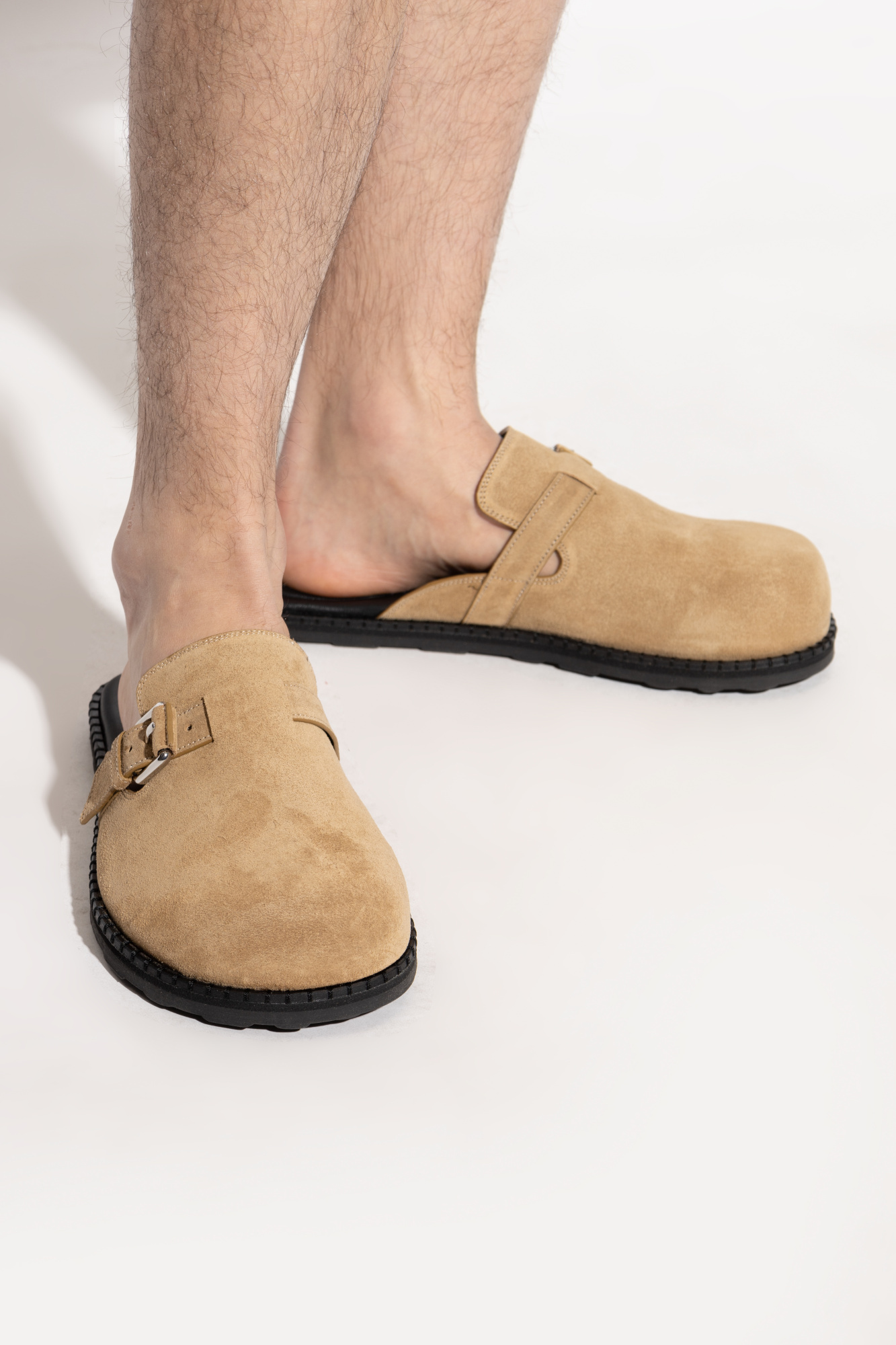 Moschino Suede Sabot With Strap In Black