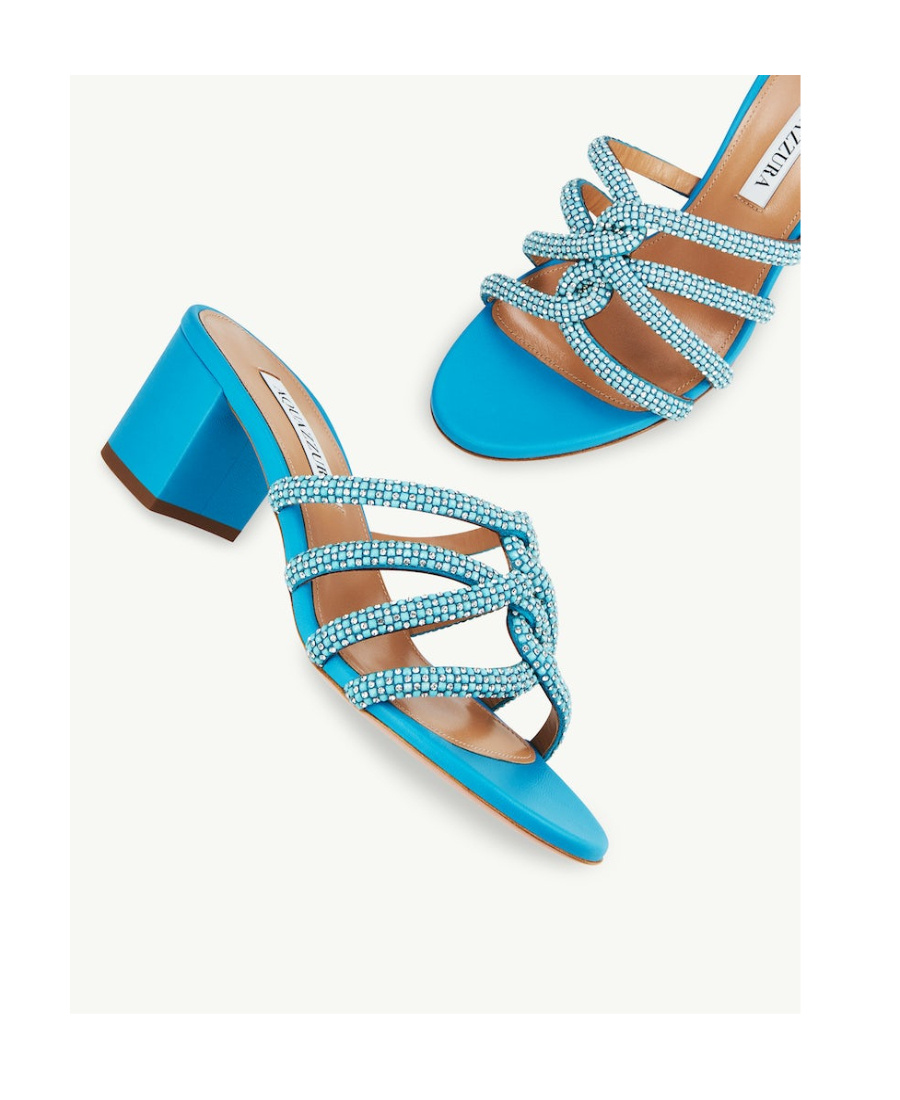 Aquazzura 60mm Crystal-embellished Leather Mules In Blue