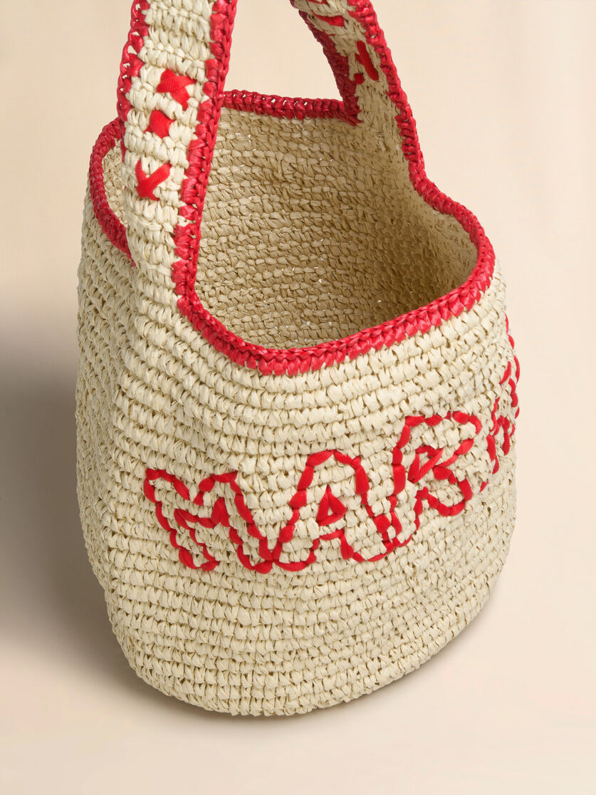 Marni Borsa A Spalla Hobo Nassa In Rafia Naturale E Rossa In Nude