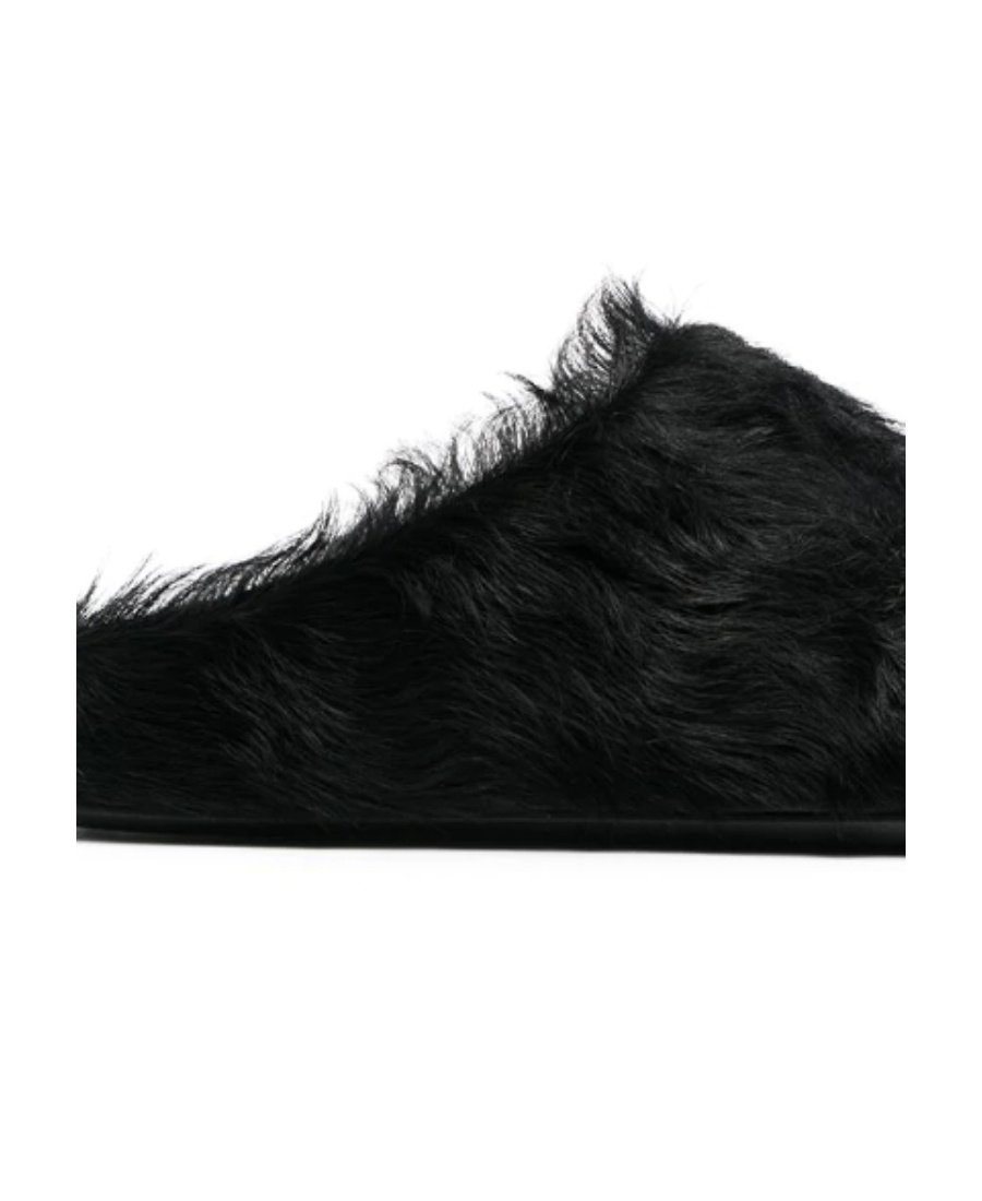Marni Faux Fur Round Toe Sandals In Black