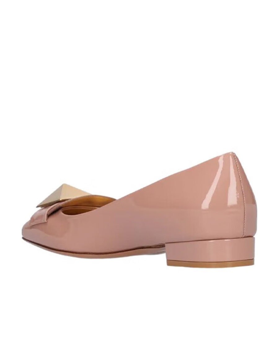 Valentino 20mm One Stud Patent Leather Flats In Nude