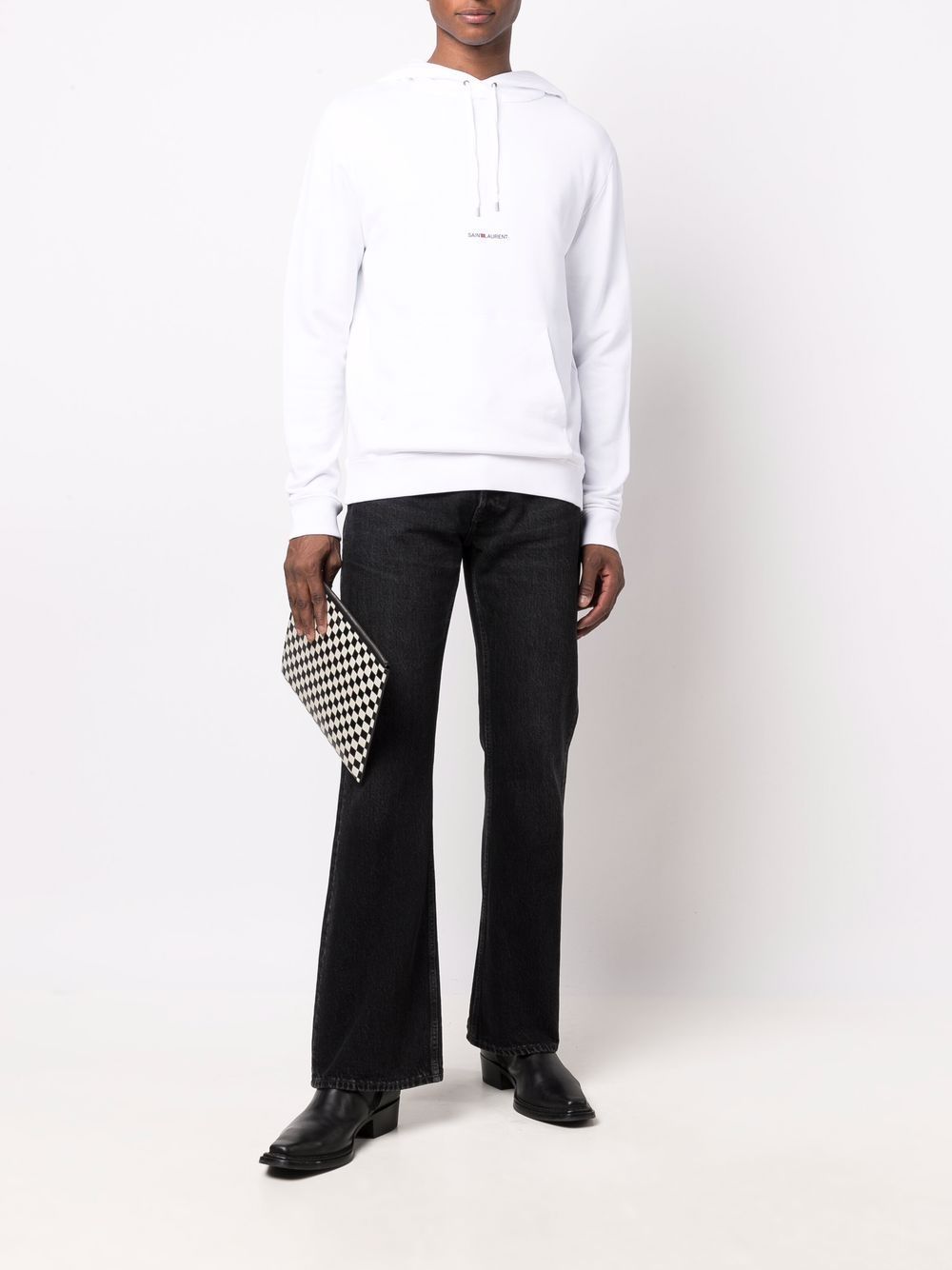 Saint Laurent Signature Logo Cropped Hooded Sweatshirt In White