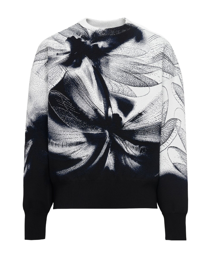 Alexander Mcqueen Blackwhite Printed Stretch Sweater In Black