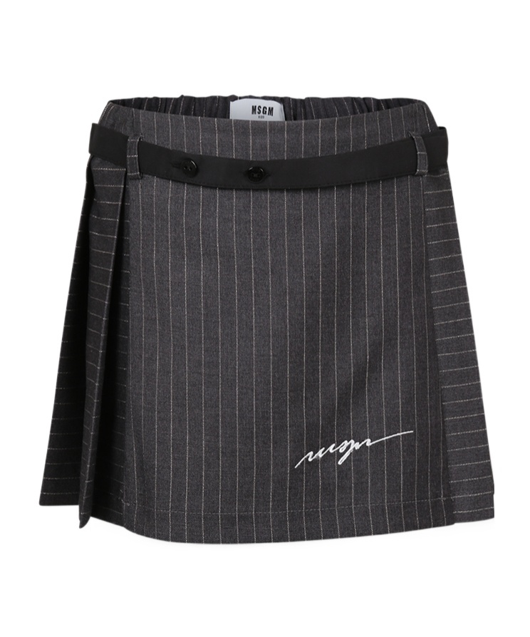 Msgm Gray Skirt For Girl With White Logo In Black