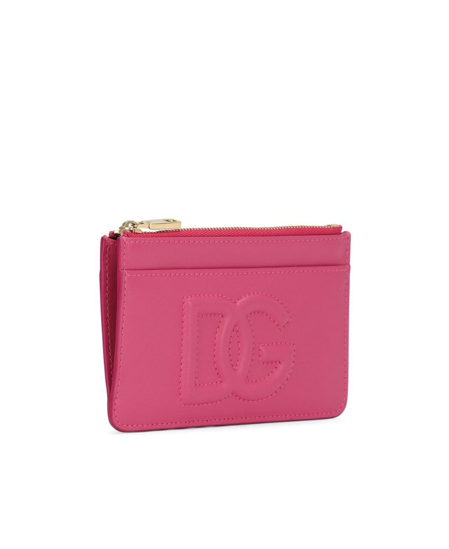 Dolce & Gabbana Medium Dg Logo Zip Cardholder In Calf Leather In Red
