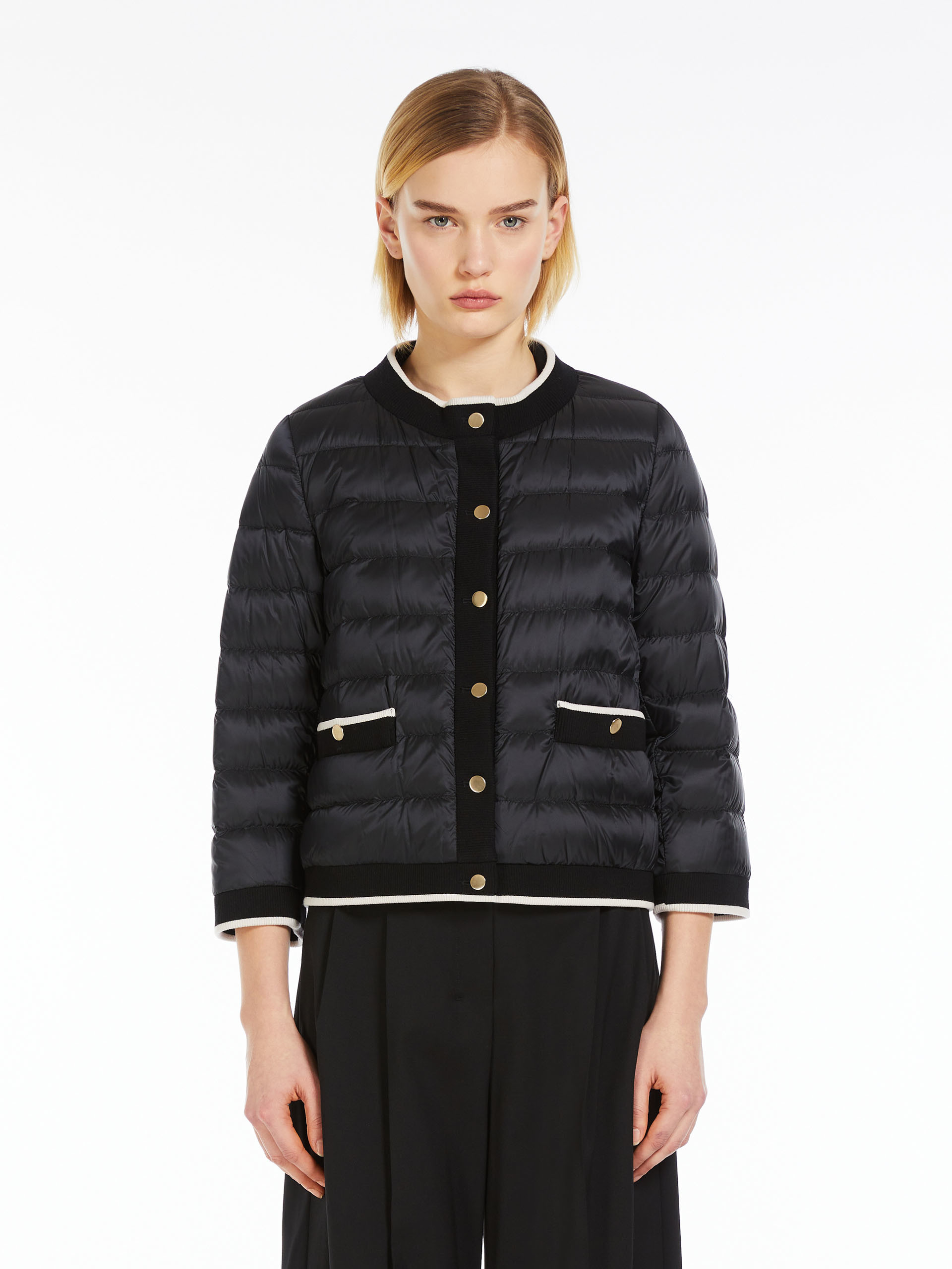 Max Mara Quilted Round-neck Casual Jacket In Blue