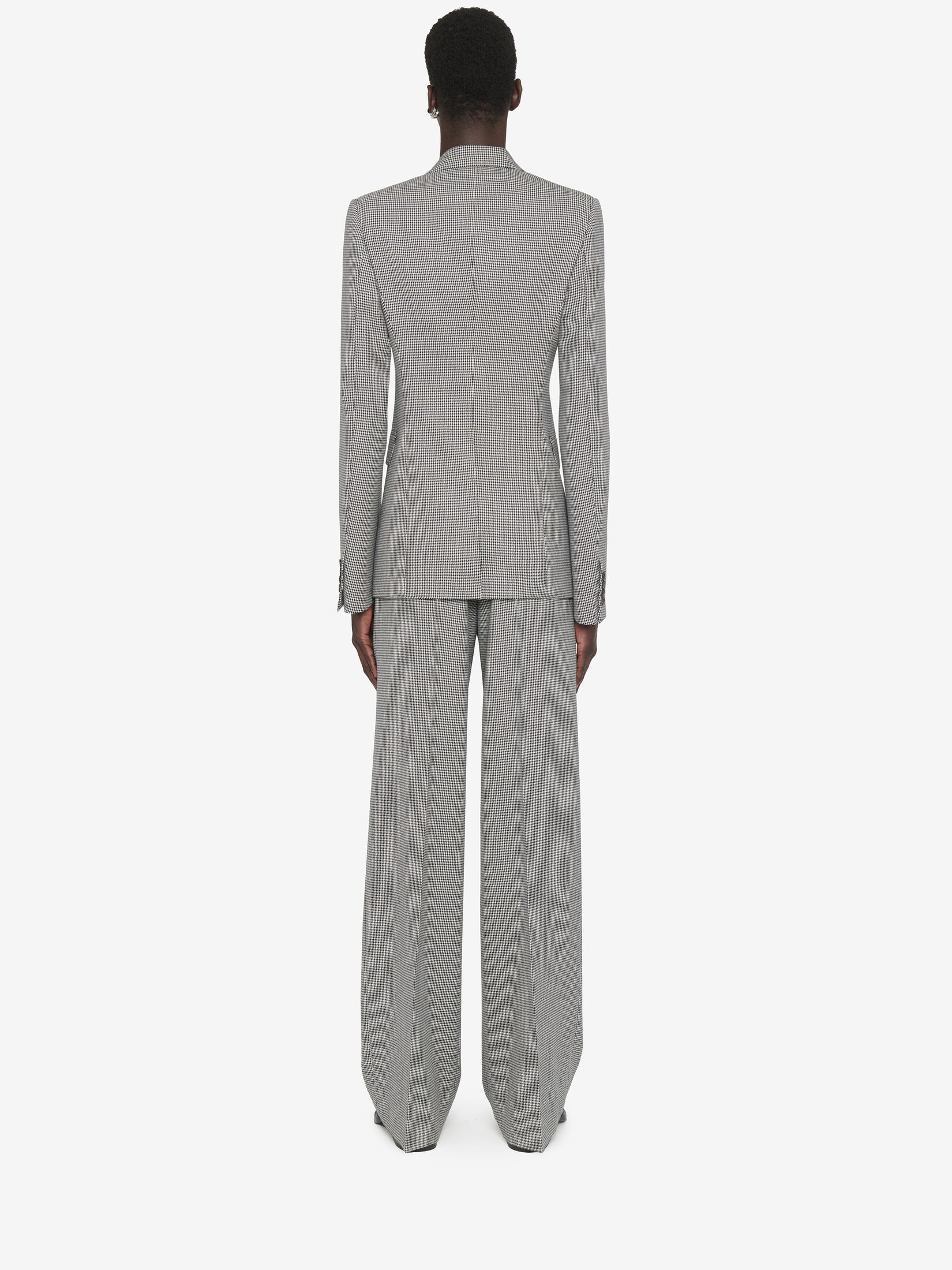 Alexander Mcqueen Houndstooth-print Double-breasted Blazer In Gray